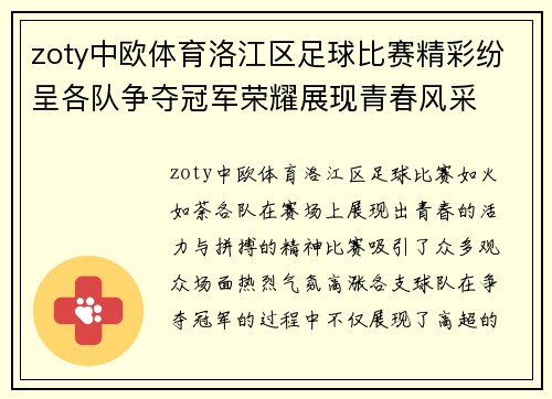 zoty中欧体育洛江区足球比赛精彩纷呈各队争夺冠军荣耀展现青春风采