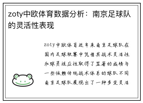 zoty中欧体育数据分析：南京足球队的灵活性表现